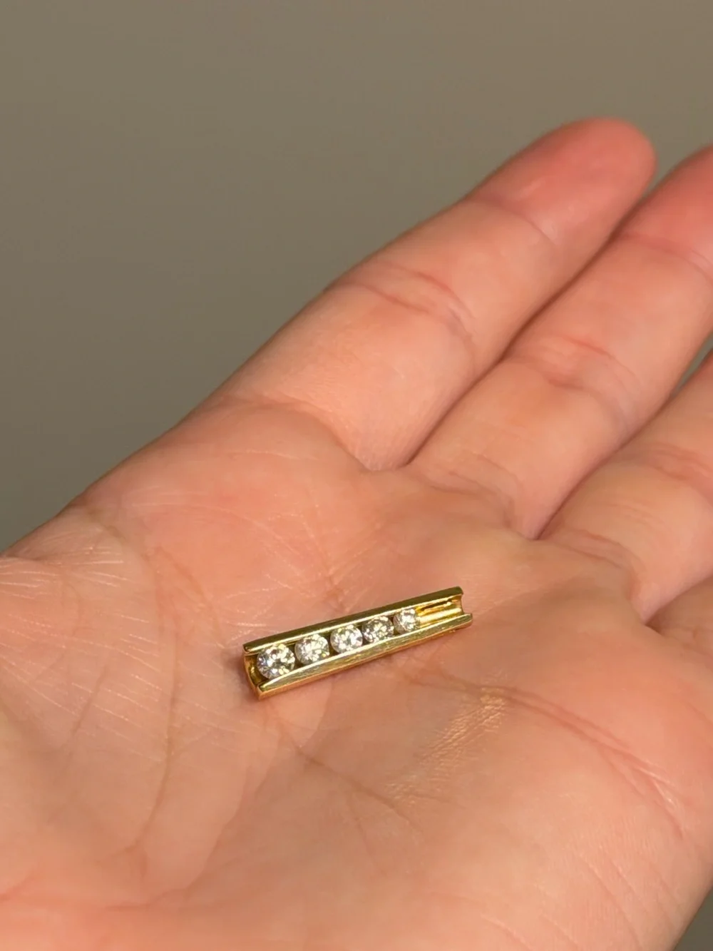 Vintage 14K Yellow Gold 5 Stone Vertical Bar Slide Pendant Fine Jewelry
